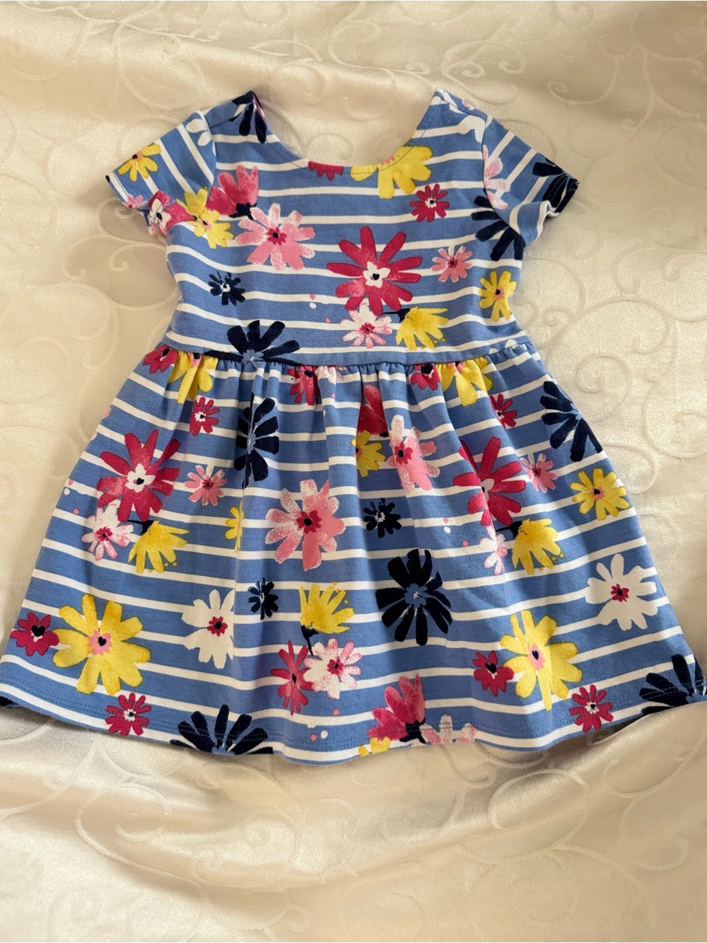 NWOT Gymboree Toddler Girl Blue Stripe Floral Cutout Back Dress 18-24M